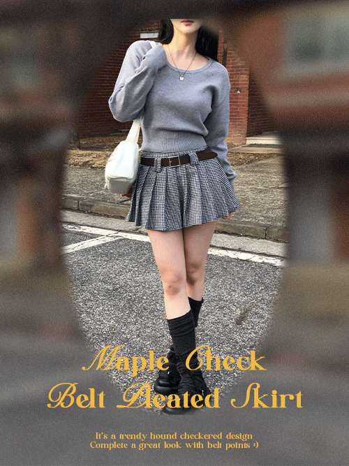 Maple checkered belt pleated skirt. (2col)