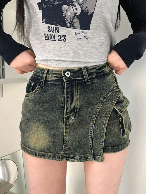 [S~XL] Spandex denim vintage skirt pants. (1col)